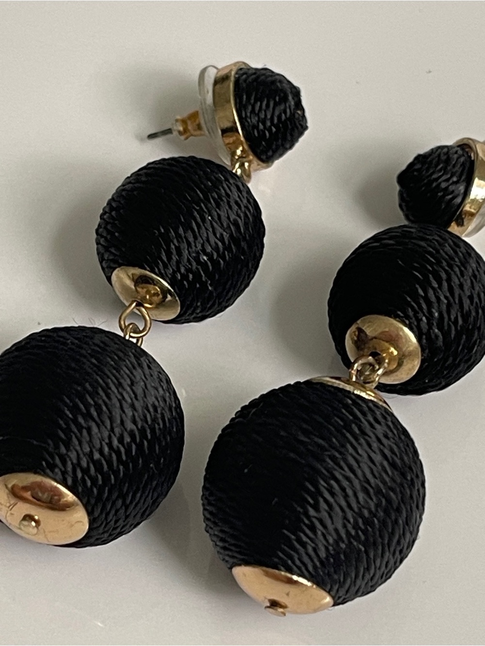 Tuckernuck Women's Triple Drop Black Rope Ball Drop Earrings with Gold Accents